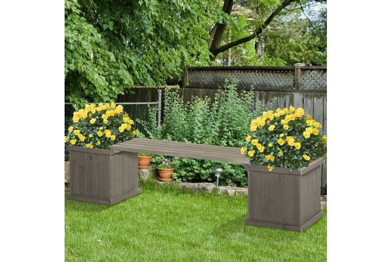 Wooden Garden Planter & Bench Bed Patio