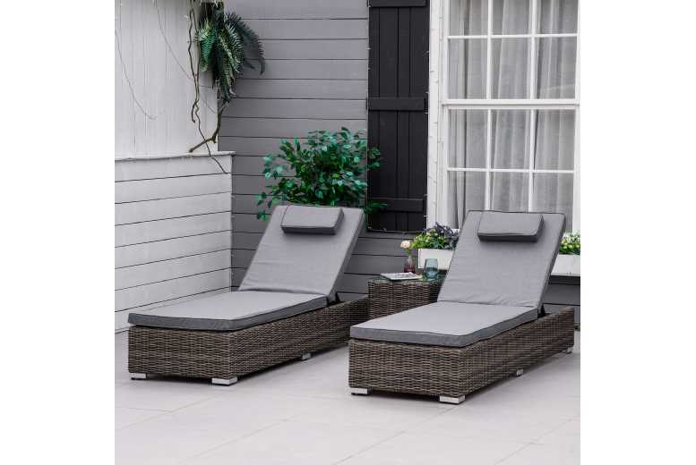 Outsunny 3 Piece Rattan Sun Lounger Set