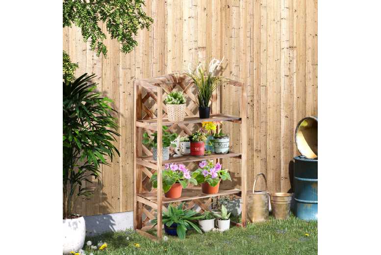 Outsunny Wooden Plant Stand Shelf