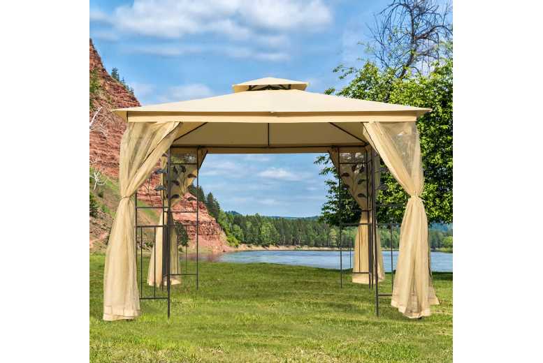 Outsunny Double Top Gazebo-Beige