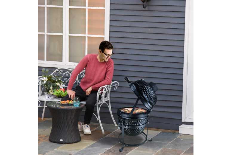 Outsunny Cast Iron Ceramic BBQ Oven