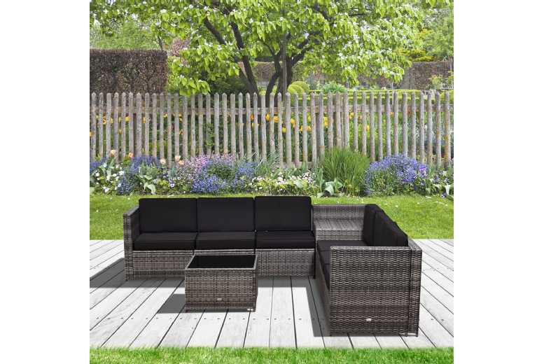Outsunny Patio Rattan Sofa & Table Set