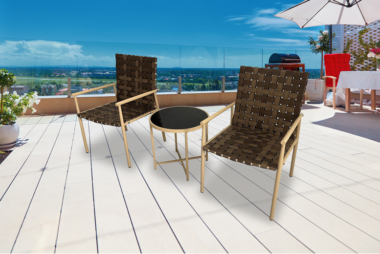 Leather Rattan Bistro Set with Table