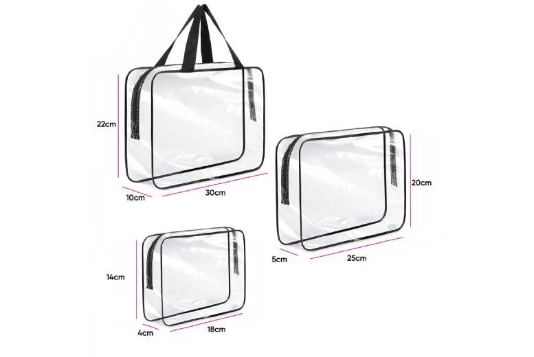 Clear Pvc Travel Organiser Bags Set of 3
