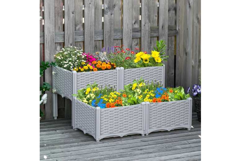 Outsunny 4 Raised Bed Planters, Grey
