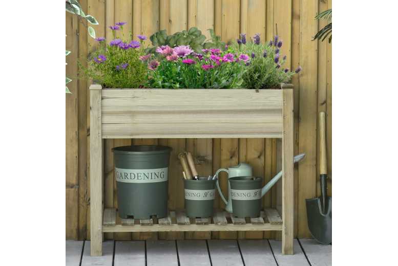 Outsunny Raised Bed w/ Shelf, Backyard