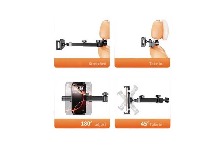 Universal Car Headrest Tablet & Phone Holder – Alloy Arm, 360° Rotation, Fits Most Vehicles | Wowcher